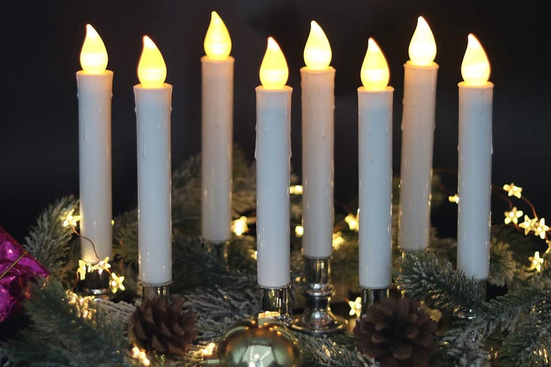 DRomance 9" Flameless Window Taper Candles Battery Operated with 8-Key Remote and Timer, 4 Pack White Christmas Holdiay Window Candles with Silver Holders, Suction Cups and AA Batteries Included - Image 3